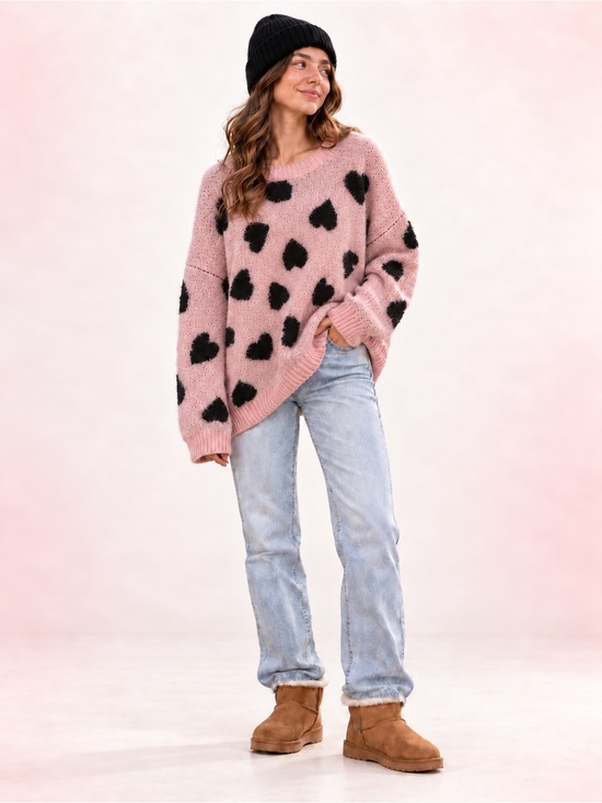 torrid Sweaters - 🐻❄️🌸🖤 Pink Marshmallow Sweater with Black Hearts